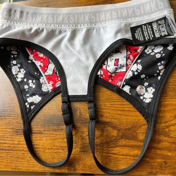 Victoria's Secret PINK Black Red White Floral Bra Racerback XS Bralette - Picture 4 of 7